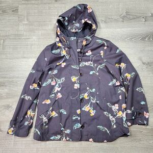 JOULES Coast Floral Print Dark Gray Pink Floral Hooded Jacket Coat Women's 14